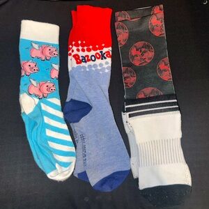 3 PAIRS Men's Colorful/Funny Miscellaneous Crew Socks - Red, Blue, Black